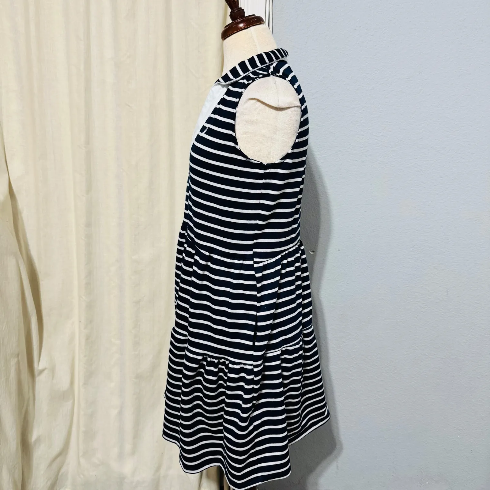 Nautica Jeans Navy White Striped Sleeveless Tiered V Neck Collar Short Dress S Blue - Image 6