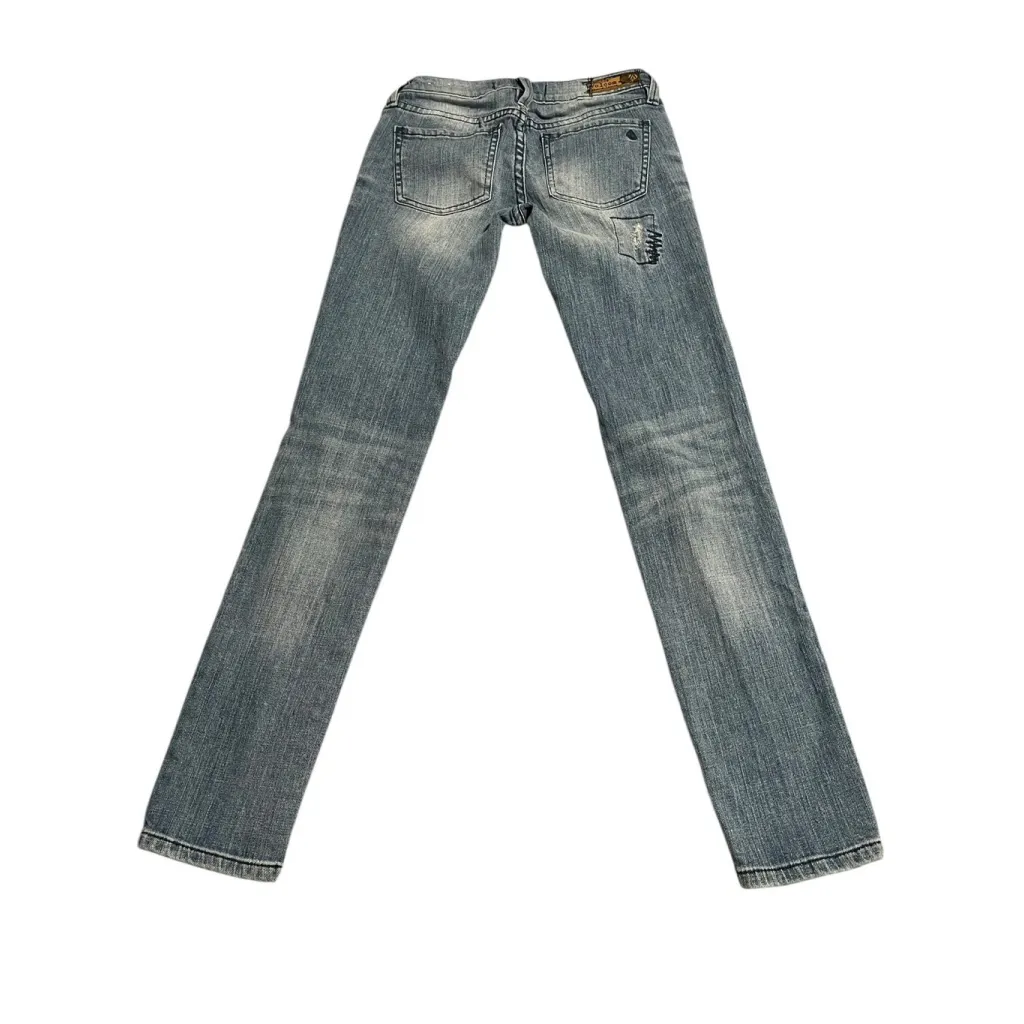 Volcom Jeans Womens Juniors Size 0 Super Skinny Low Rise Medium Wash Distressed - Image 14