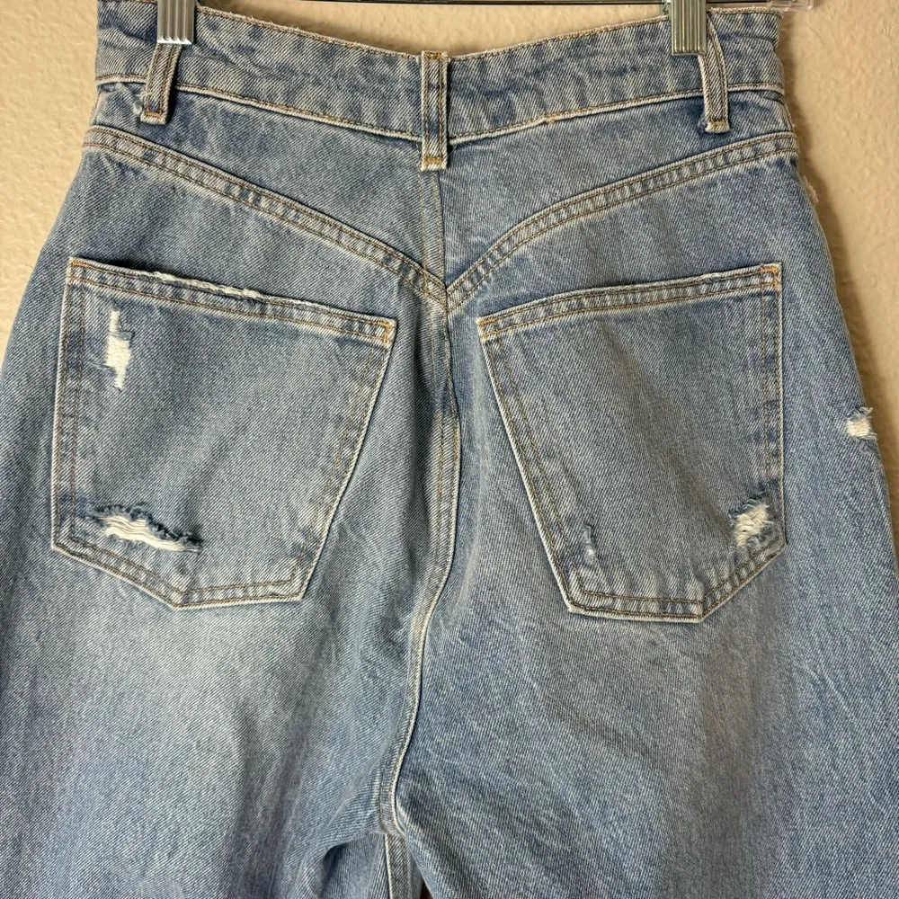 ZARA  Double Button Wide Leg Ripped Distressed Denim Jeans Size 8 - Image 4