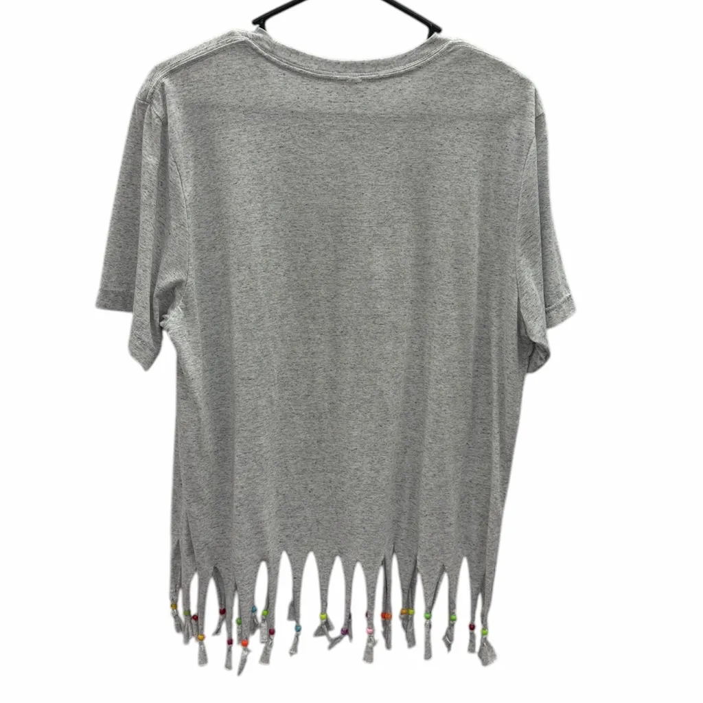 Costa Rica Gray Tee Shirt with Butterfly Print and Beaded Fringe Womens Large - Image 10