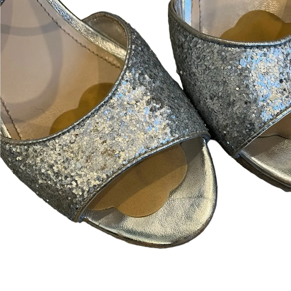 Prada Silver Glitter Cork Wedge Sandal, Sz 40 - Image 12