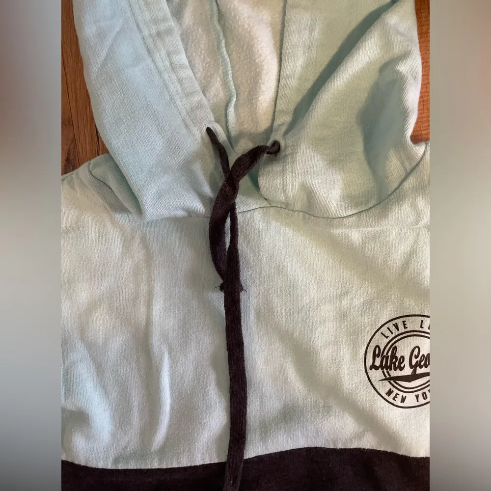 White and Teal Exist Lake George Colorblock Hoodie - Image 6