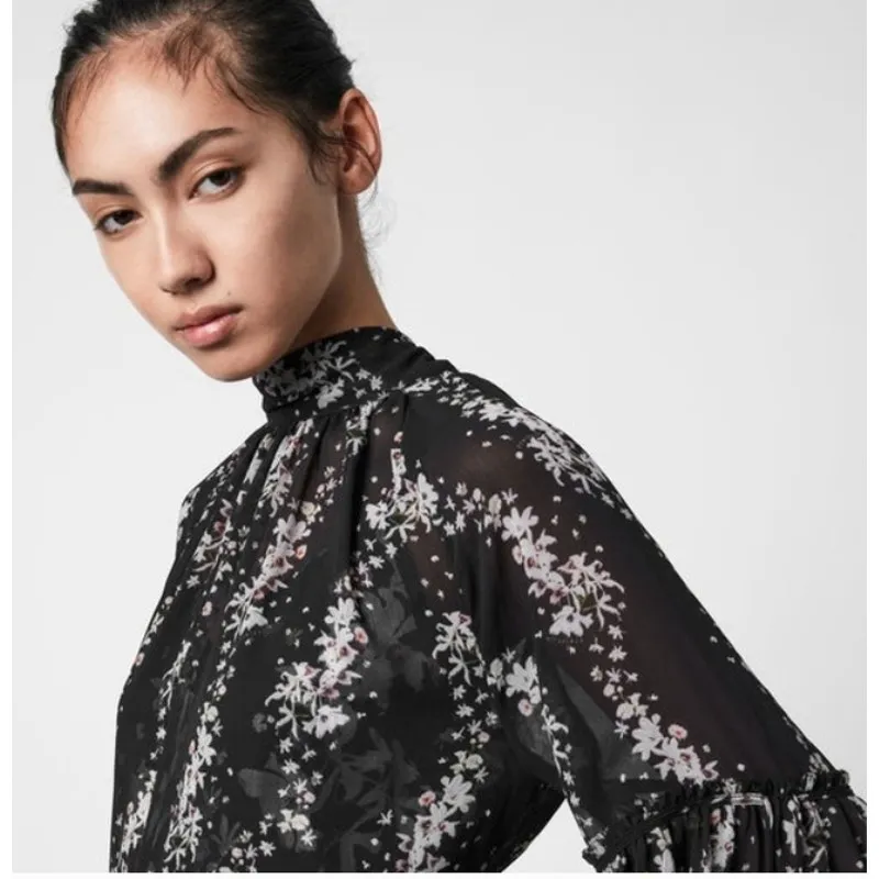 All Saints Eimar Cultivar Balloon Sleeve Sheer Floral Womens Top Size 4 Small - Image 16