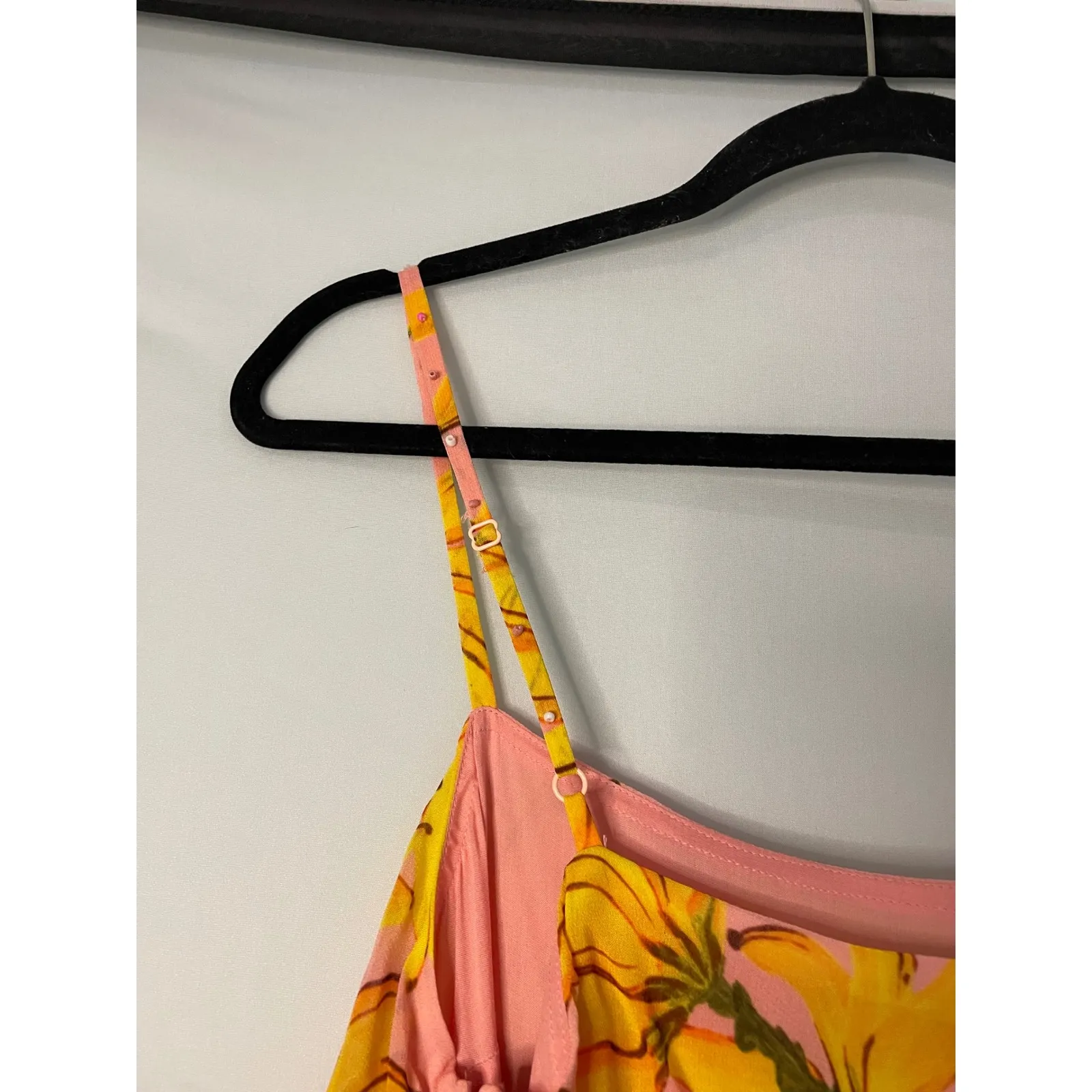 Farm Rio Banana Floral Tiered Maxi Dress Pink Yellow Strappy XS - Image 8