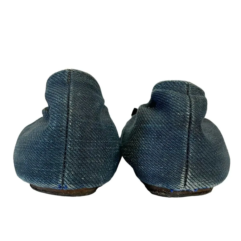 Lanvin x Acne Blue Denim Grosgrain Bow Ballet Flats Ballerinas Women's Shoes - Image 4