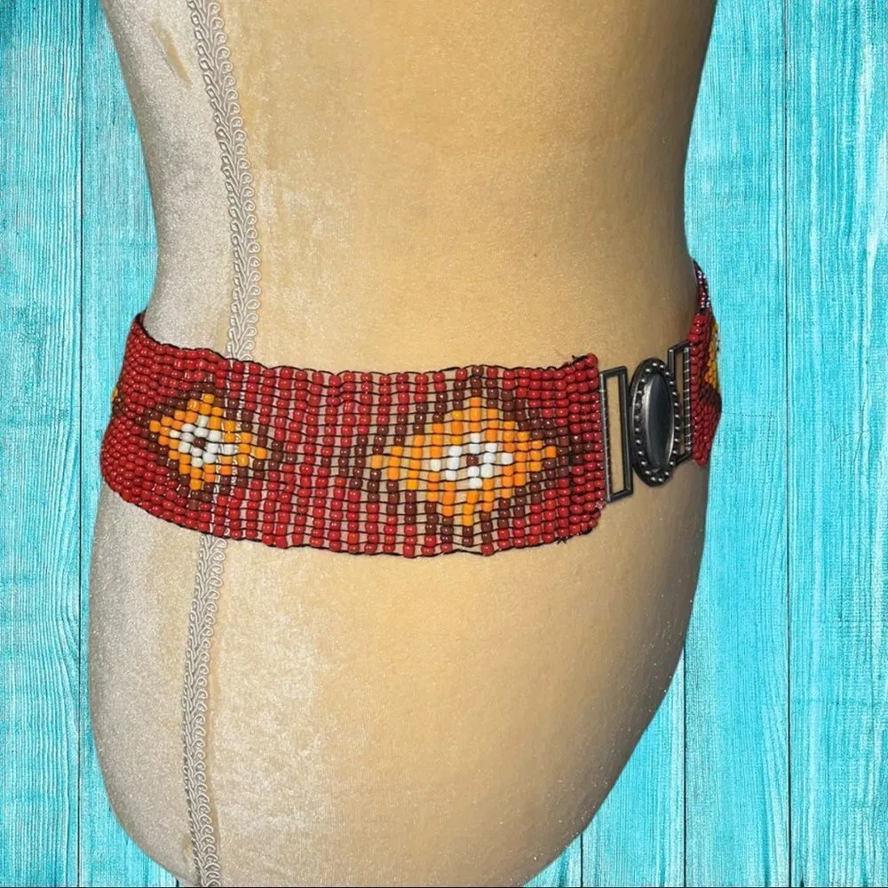 Boho style stretchy beaded belt! Orange - Image 2