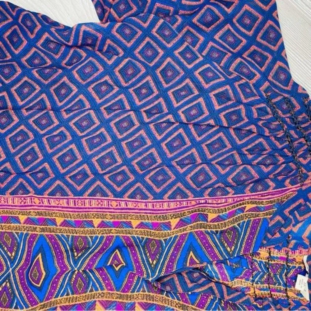 Lucky brand 3x Aztec design flowey blue and purple crop sleeved shirt / top blou - Image 4