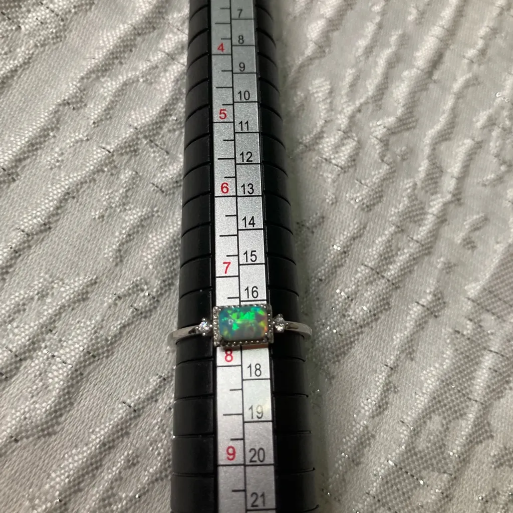 Antian accessories™ 925 Silver Opal & Zircon Ring – Size 8 - Image 4