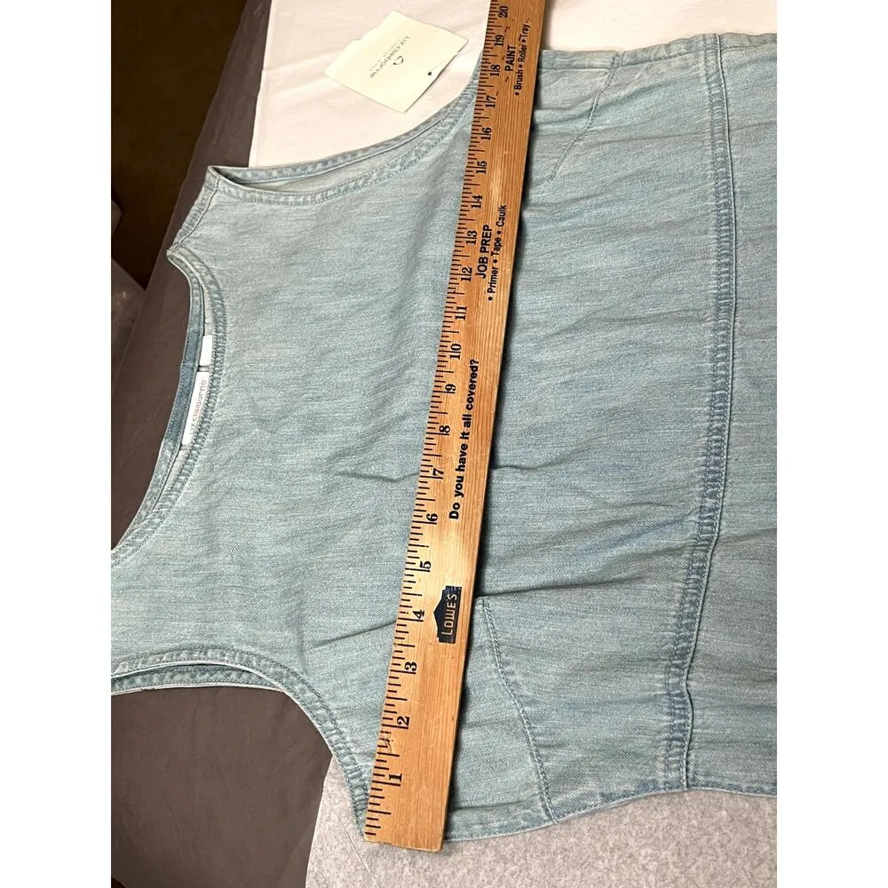 Liz Claiborne dress size 10 denim jumper palm trees embroidery side zip vacation Blue - Image 6