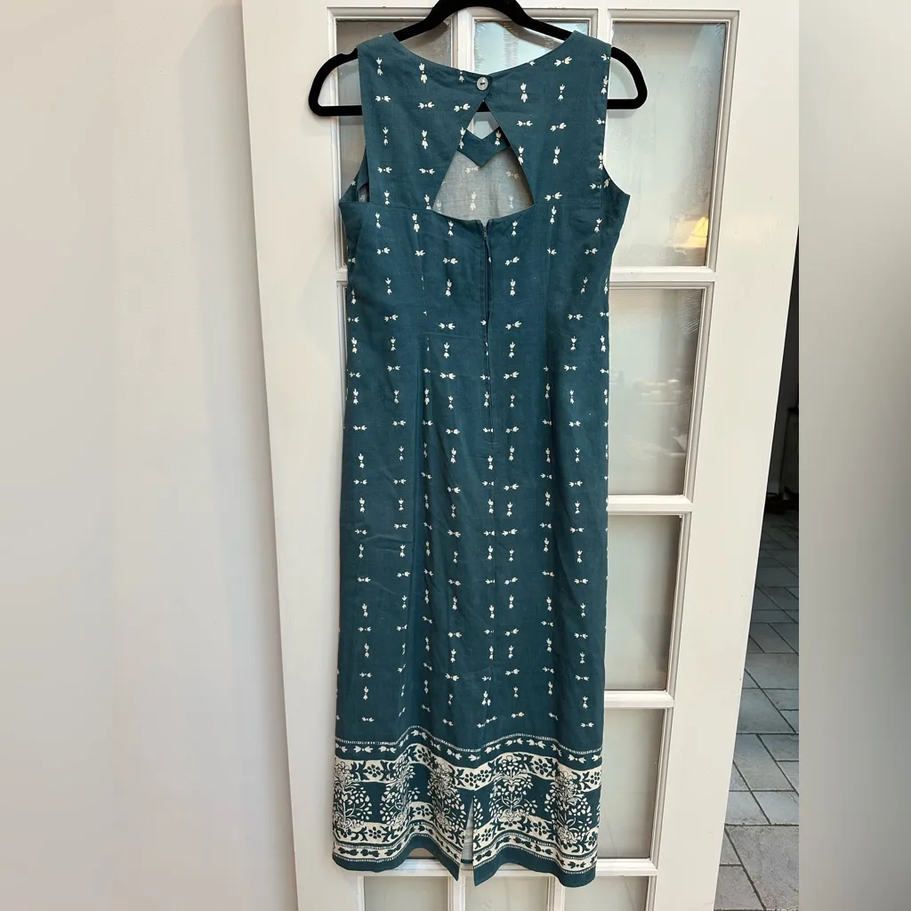 Carol Anderson Linen Sleeveless Dark Teal & Cream Maxi Dress Women’s Size 6 Blue - Image 3