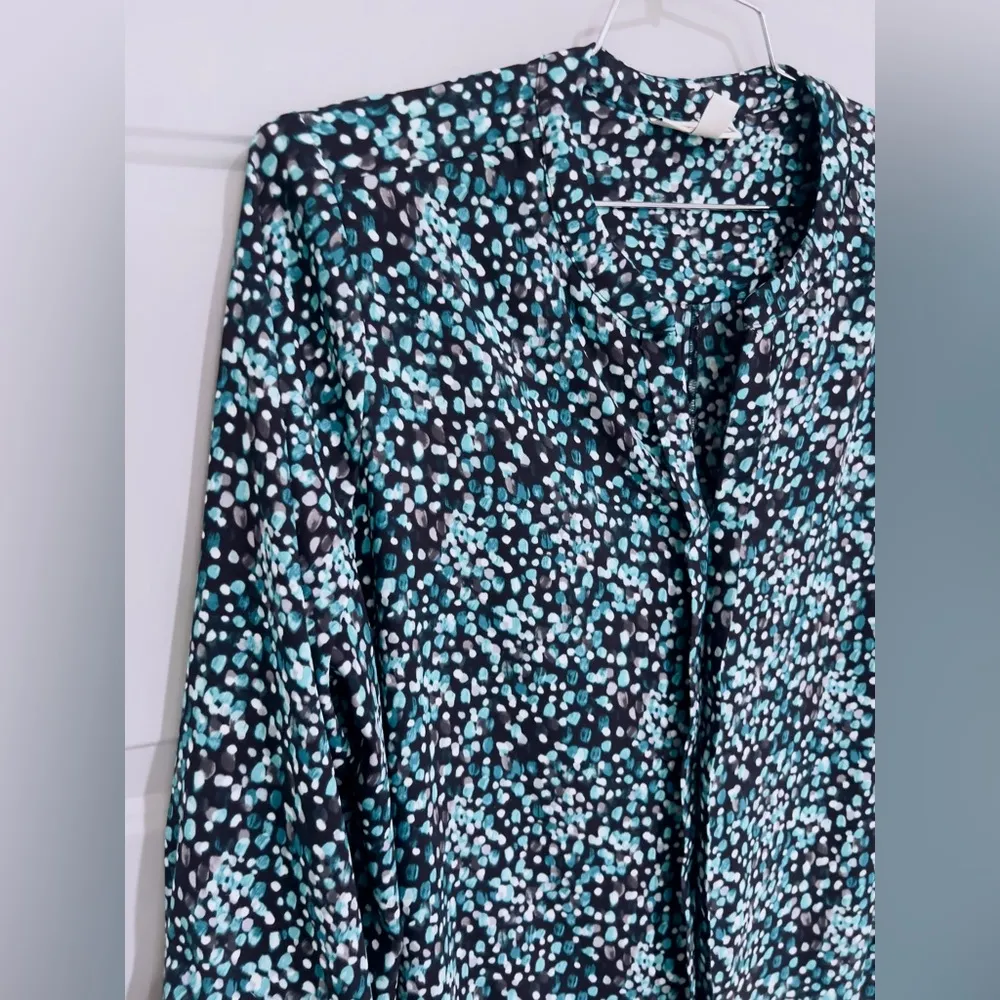 Dana Buchman Blouse Womens Size XL Black Blue Dots 3/4 Sleeve Vneck - Image 8