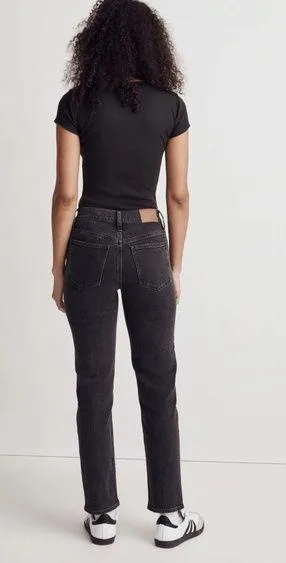 Madewell The Petite Ripped Mid-Rise Perfect Vintage Straight Jean in Black - Image 2