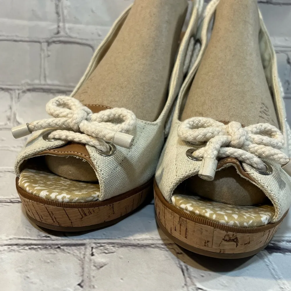 TOP SIDER Southport Rope Tie Cork Wedge Cream Canvas-9 - Image 3