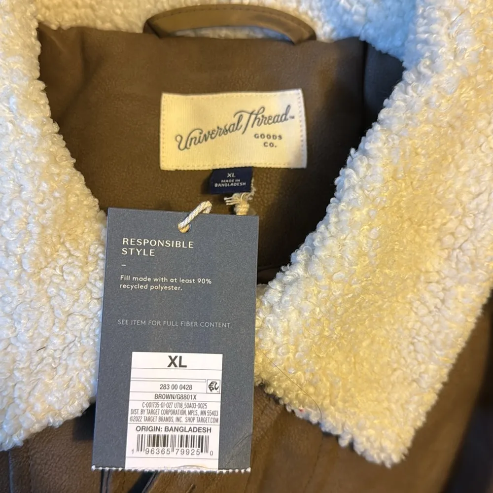 Universal Threads New Faux Leather Pleather Brown Bomber Jacket Coat Womens XL - Image 9