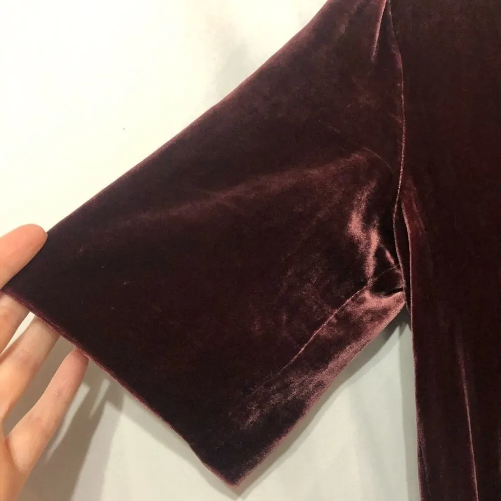 Theory Burgundy Velvet Cutout Neckline Blouse Womens S Preppy Dark Academia Top - Image 3