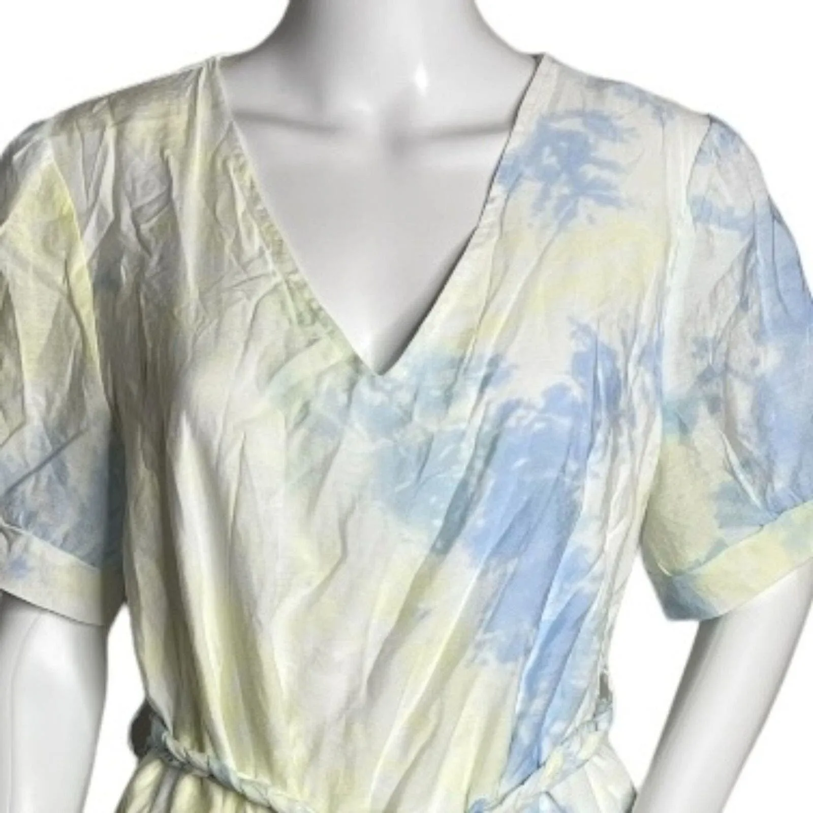 Entro‎ Dress Womens Large White Yellow Blue Tie Dye Shift Boho Peasant Colorful - Image 4
