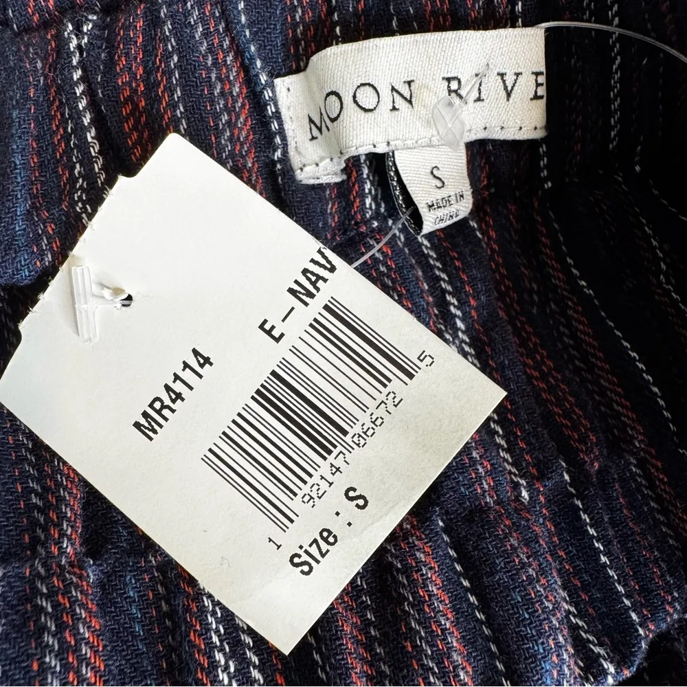 NWT Moon River Anthropologie Women's Cotton Striped Mini Dress Navy Blue Size S - Image 8