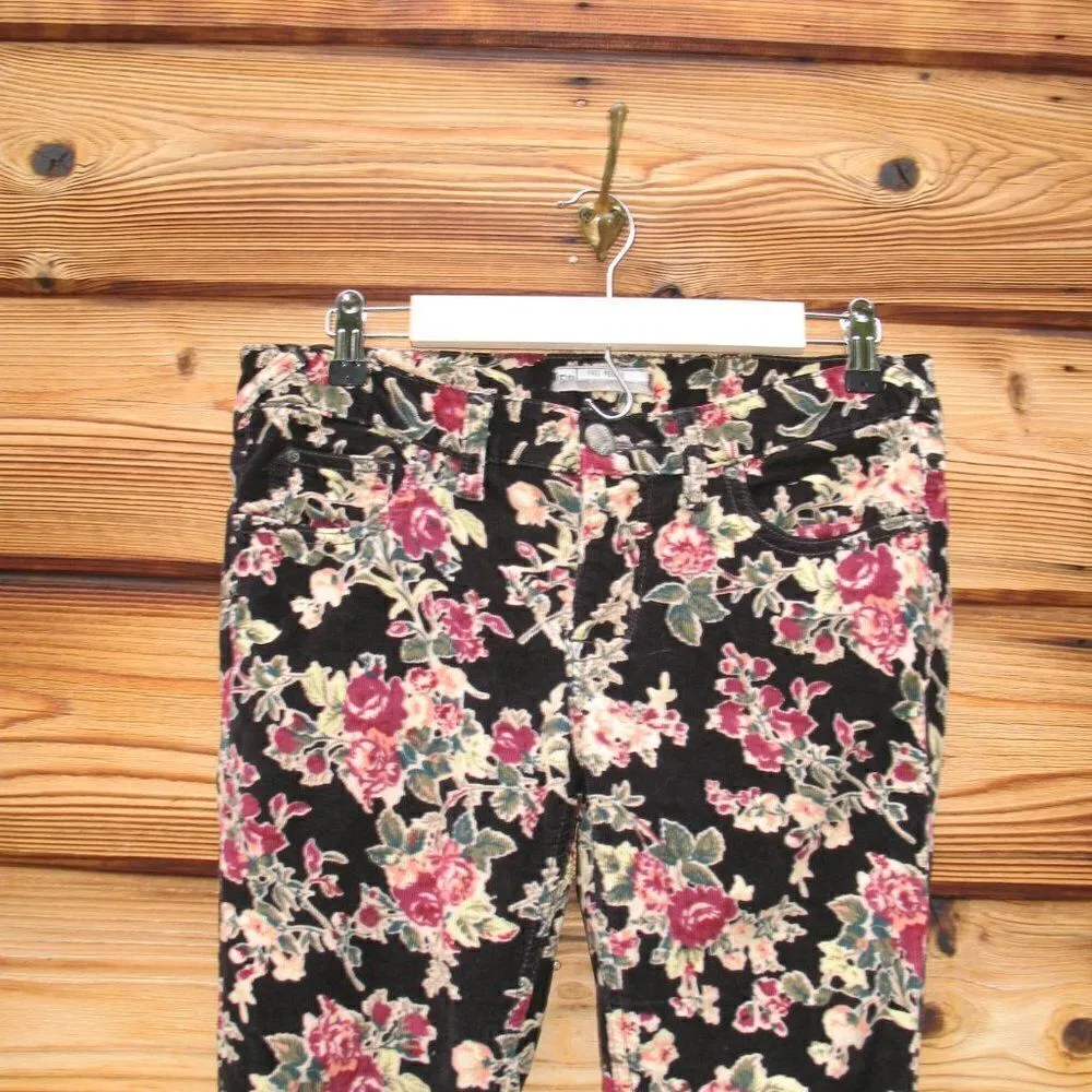 Free People Black Floral Corduroy Skinny Pants Jeans - Image 5