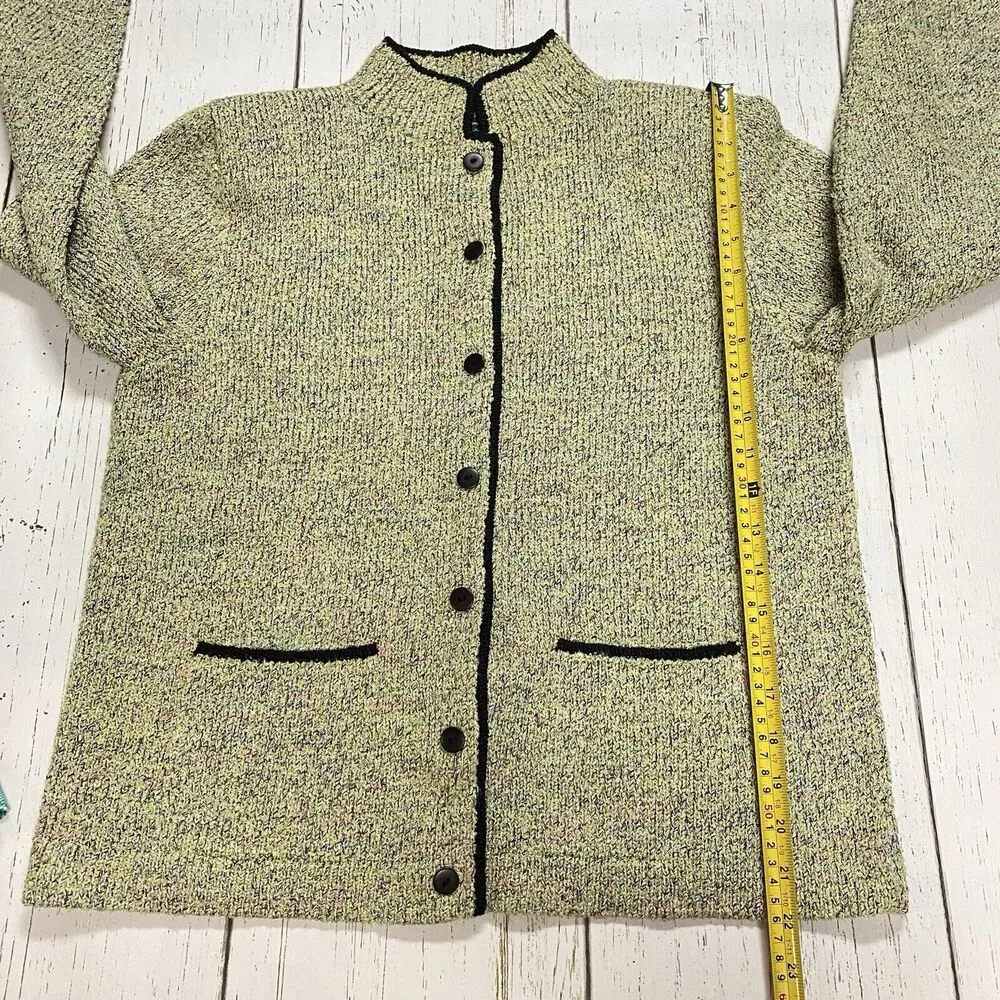 South Cotton Hand Loomed Medium Light Chunk Heavyweight Knit Cardigan Sweater - Image 12