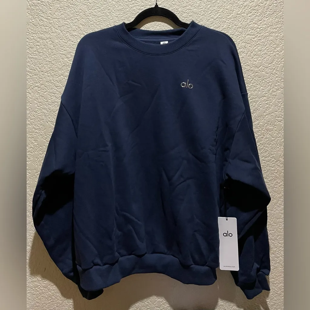Alo Yoga NWT Accolade Crew Neck Pullover Sweatshirt Navy Size M Oversized - Image 5