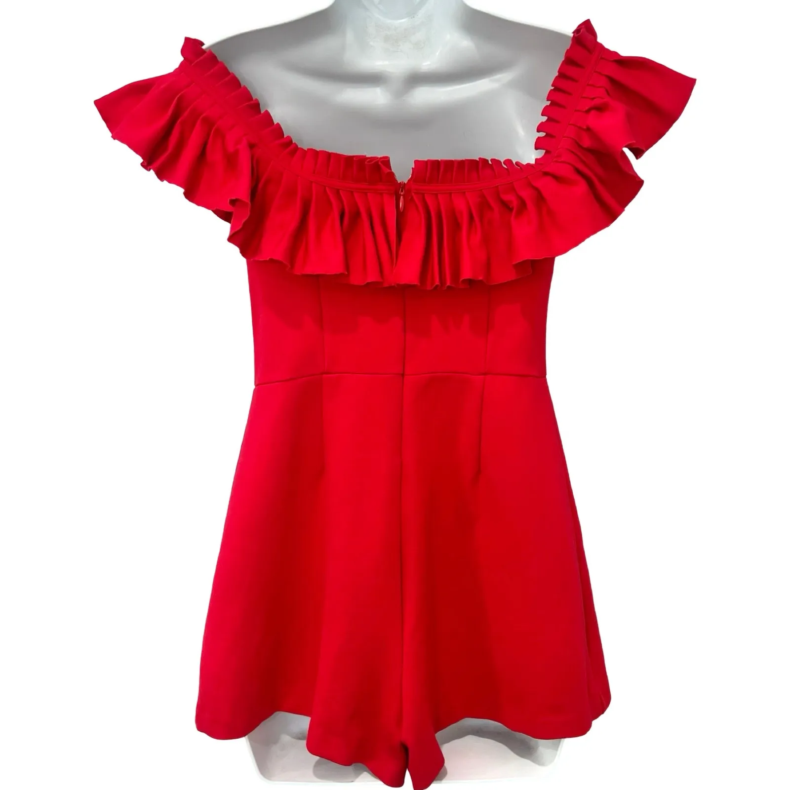 Urban Outfitters Cherry Red Rouge Off Shoulder Ruffle Heather Shorts Romper sz 2 - Image 7