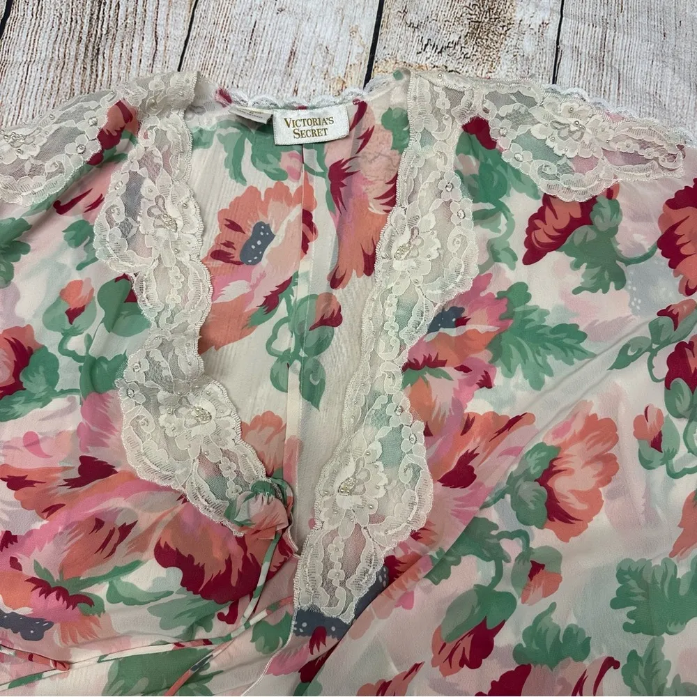Victoria’s Secret vintage floral lace beaded kimono robe - Image 4