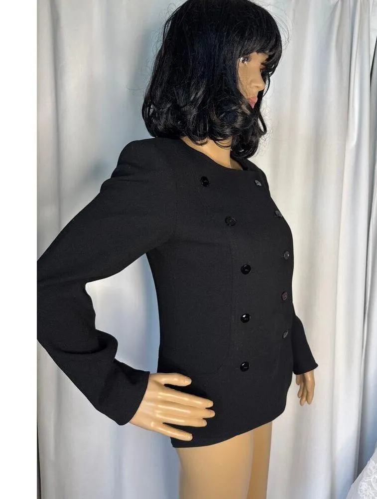 Vtg Albert Nipon pure wool black double breasted military style blazer Small - Image 8