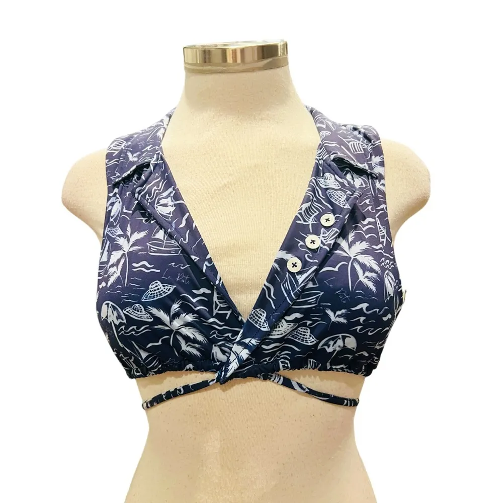 La Porte Bikini Top Beach Toile Print Sailor Size Medium NWT Blue - Image 2