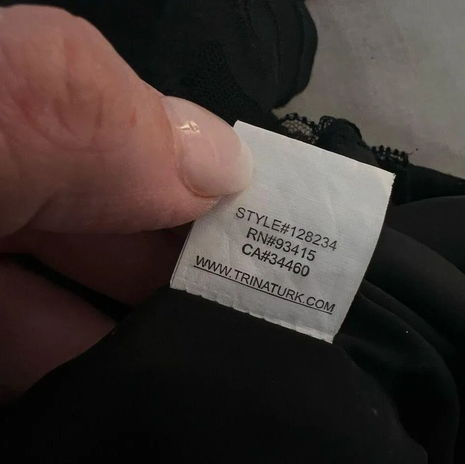 Trina Turk Black Cap Sleeve Pleated Neck Classic Career Sheath Dress Size 6 - Image 8