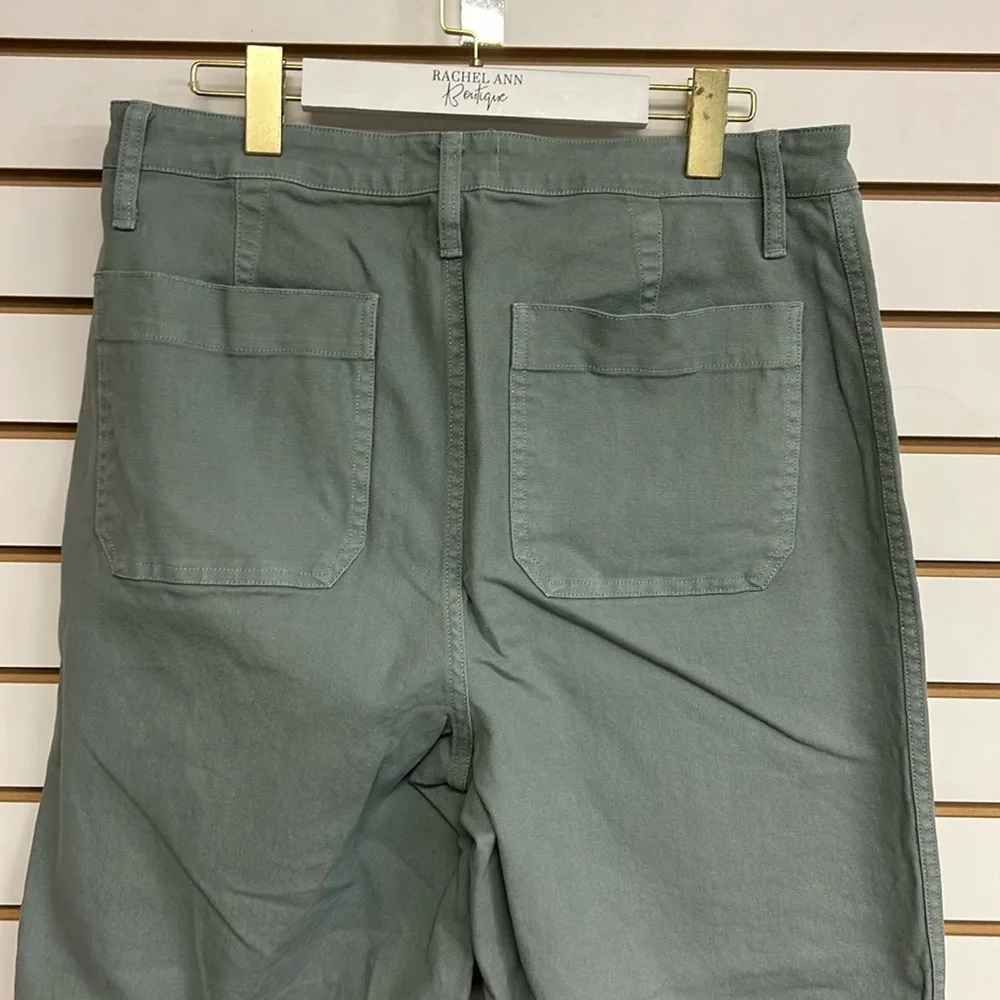 Madewell Slim Emmett Wide-Leg Crop Pants size 32 EUC Greenish Gray - Image 5