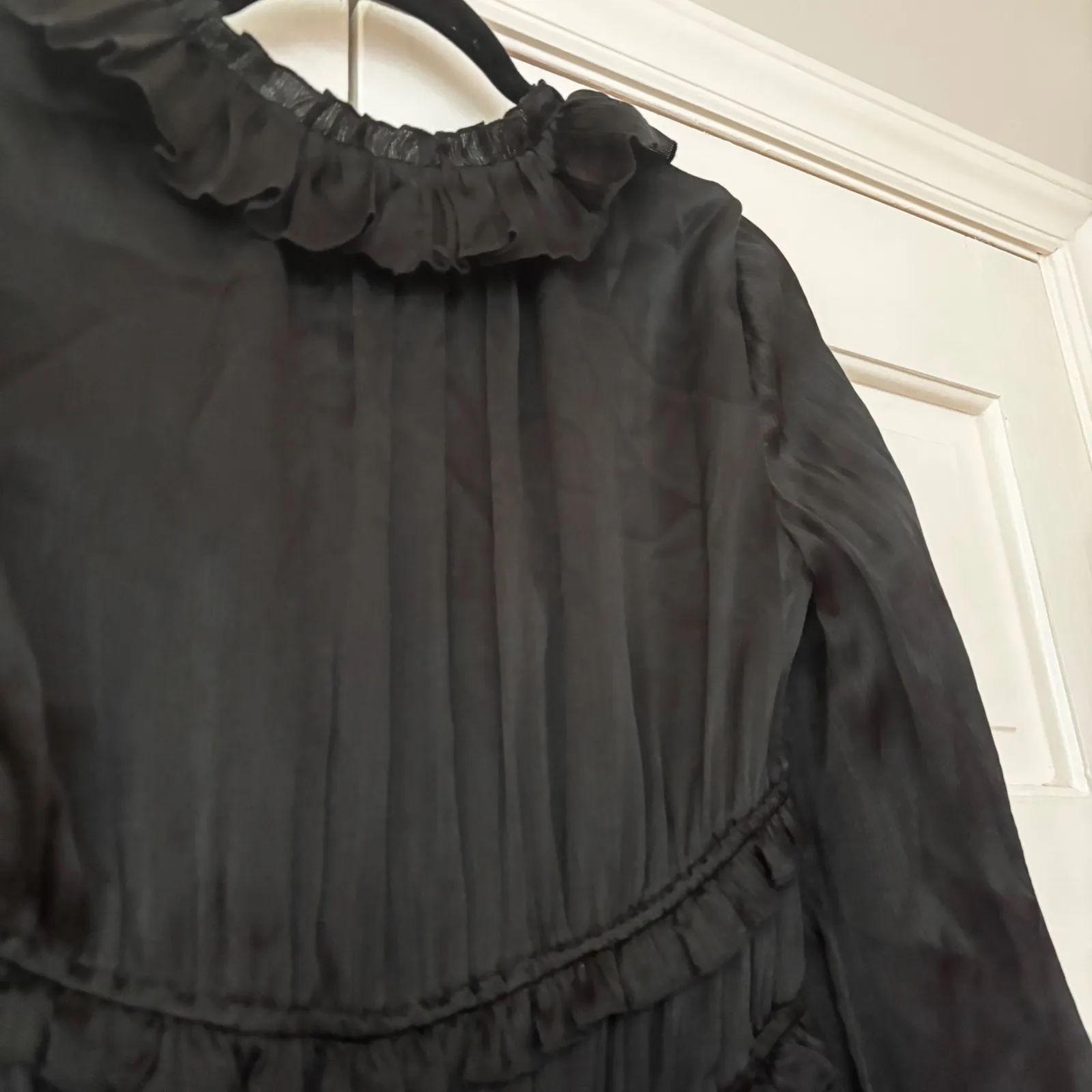 NEW Ulla Johnson Callista Silk Mini Dress Size 4 Black Long Sleeve Ruffle‎ NWT - Image 13