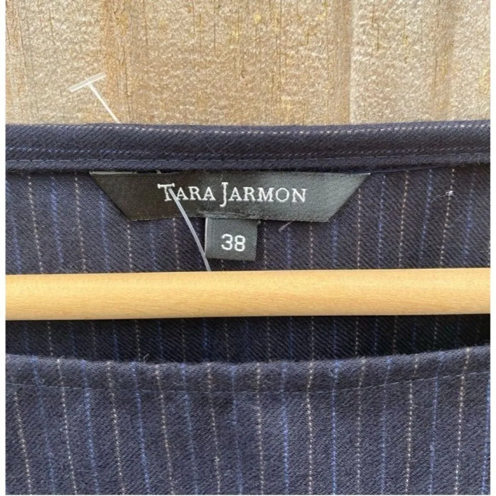 Tara Jarmon Pinstripe Midi Wool Dress Size 38 Navy Blue Office Siren Chic Size M - Image 4