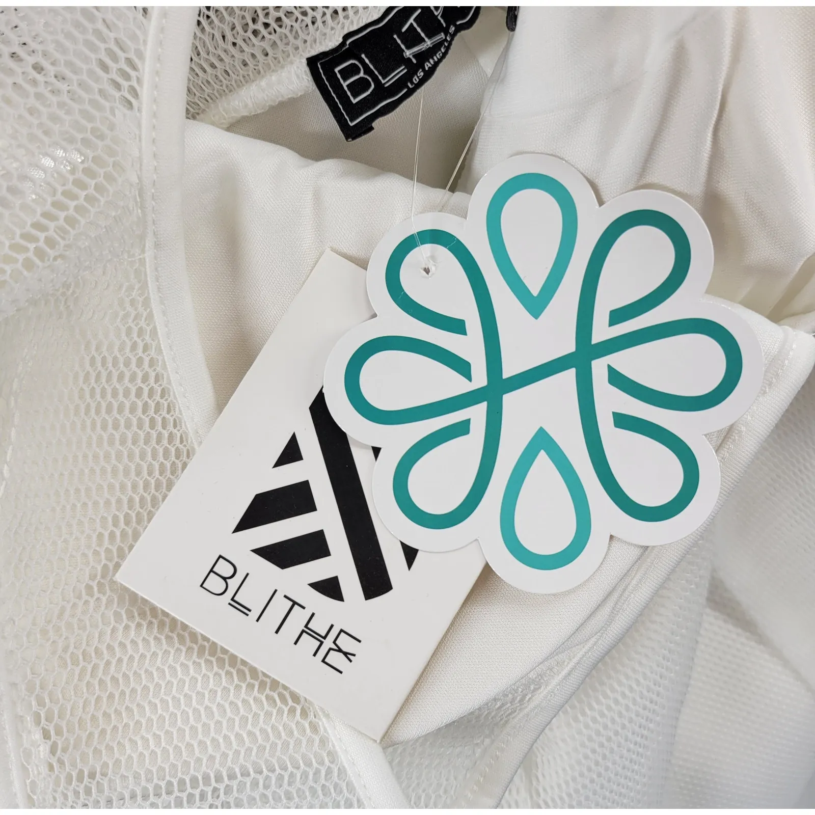 Blithe LA Nylon Mesh Dress Womens S White Sheer Lined V Neck Banded Prom New - Image 8