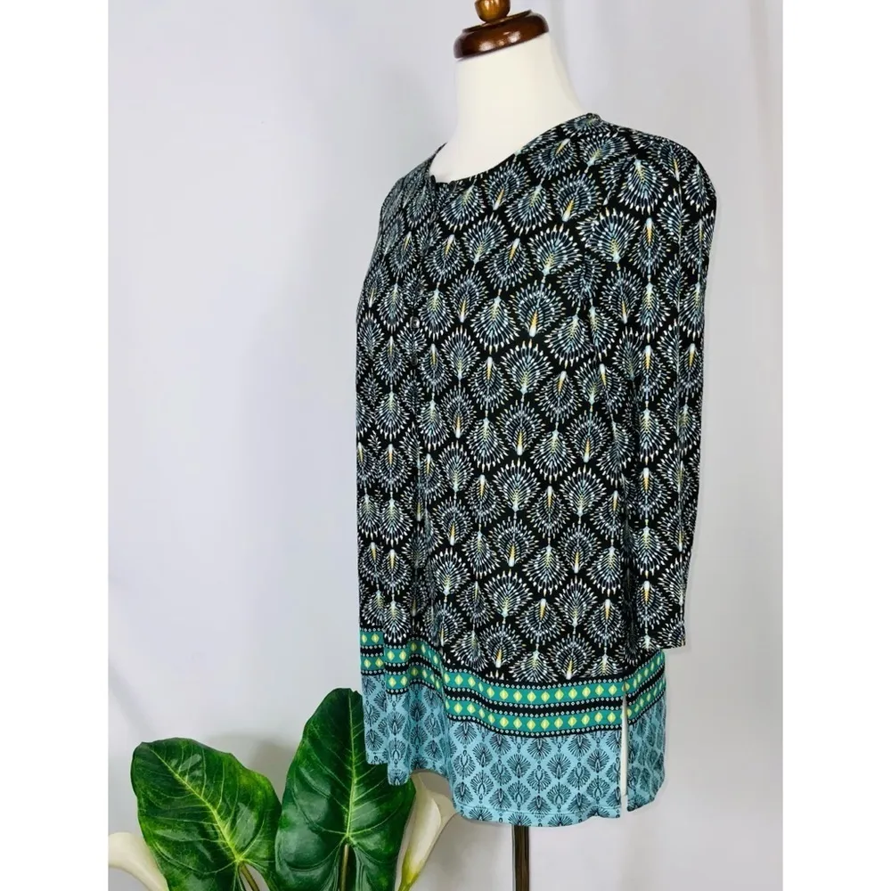 J Jill Casual Career Black Multicolor 3/4 Sleeve Knit Tunic Blouse Like New XSP - Image 7