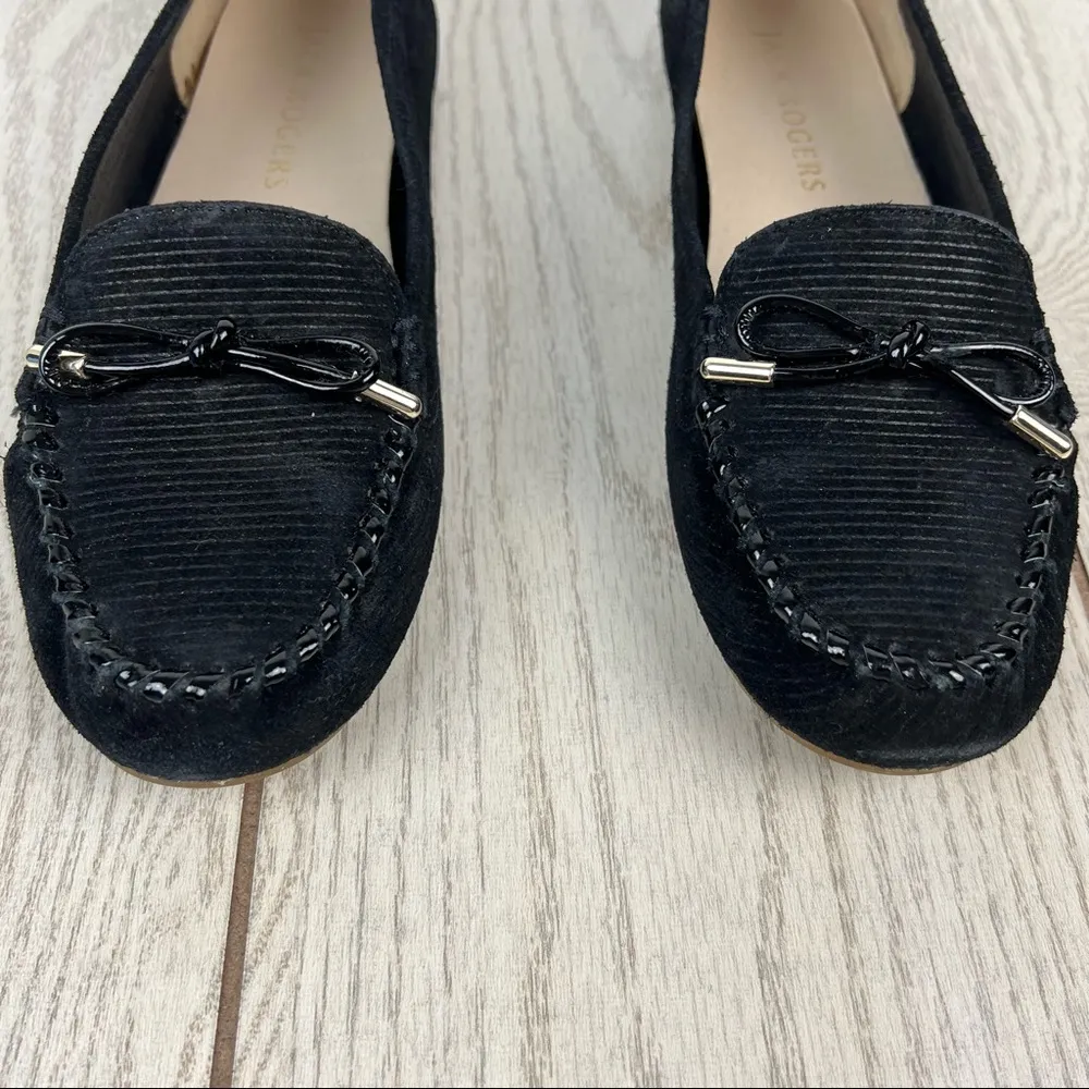 Jack Rogers Millie Bow Moccasin Flats 9B Black Corduroy Suede $128 in box - Image 3