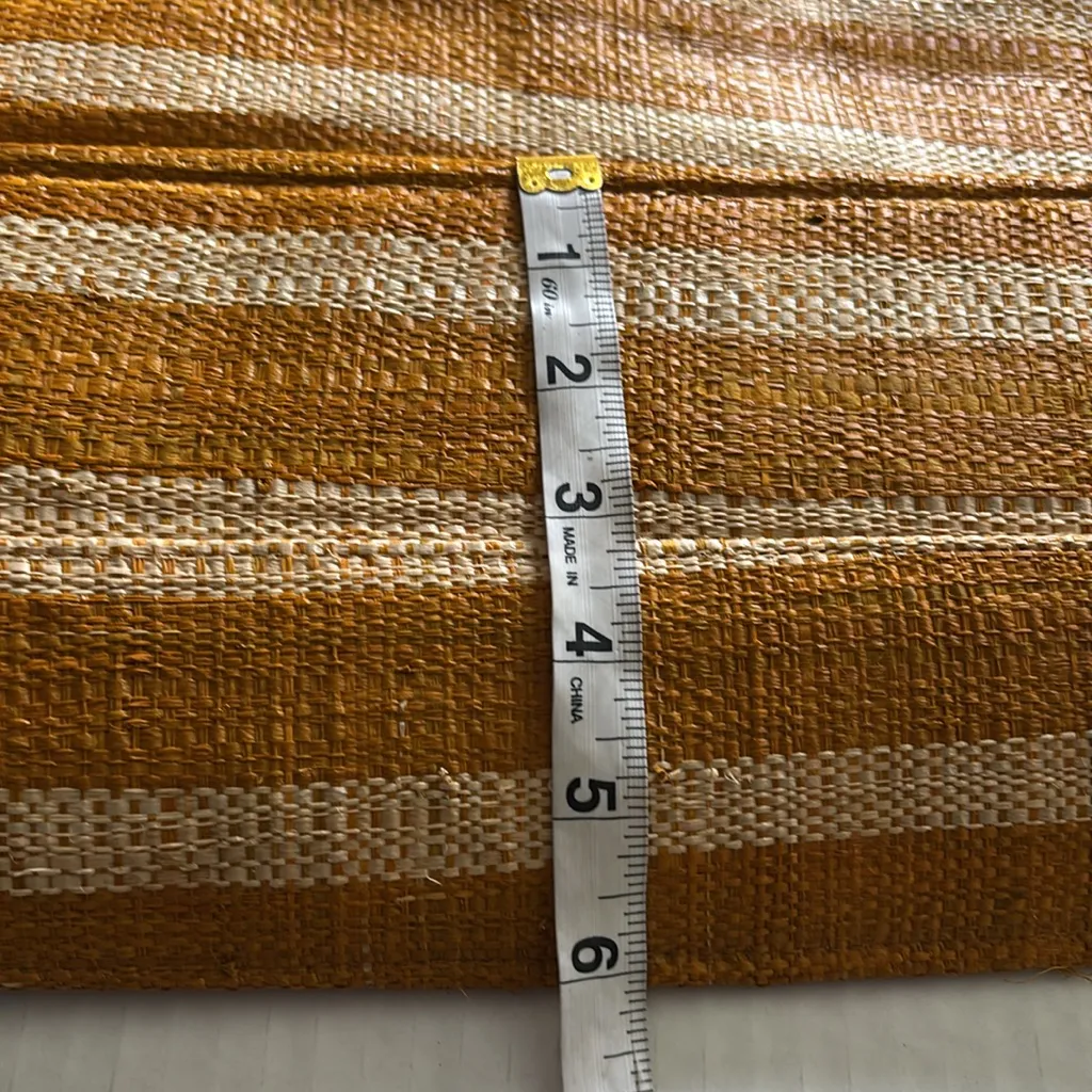 Striped Cream and Golden Orange Women's Woven Straw Bag with Tassel Design Tan - Image 9