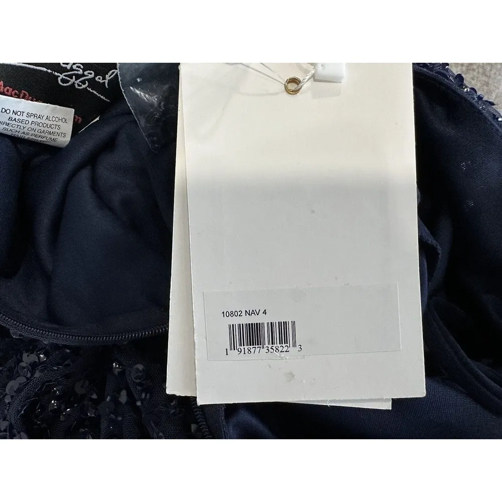 Mac Duggal 10802 Fully Sequined Ruffle Tiered 3/4 Sleeve Midi Dress Navy 4 NEW - Image 9