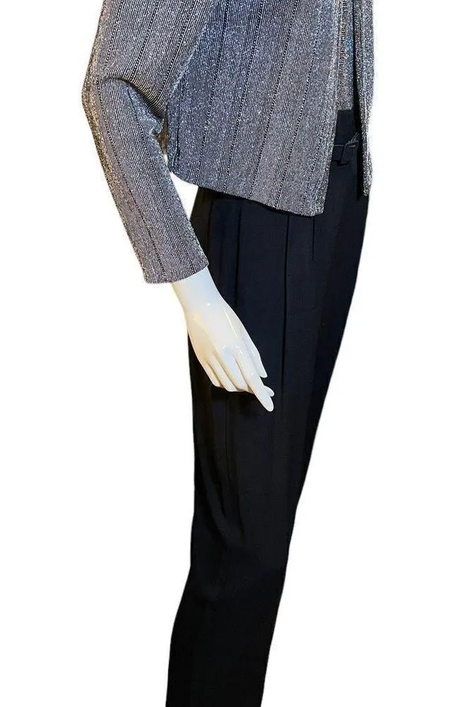 Vintage 1980s Metallic Lurex Silver Black Jumpsuit Crop Cardigan Coordinated Set Size XS - Image 13