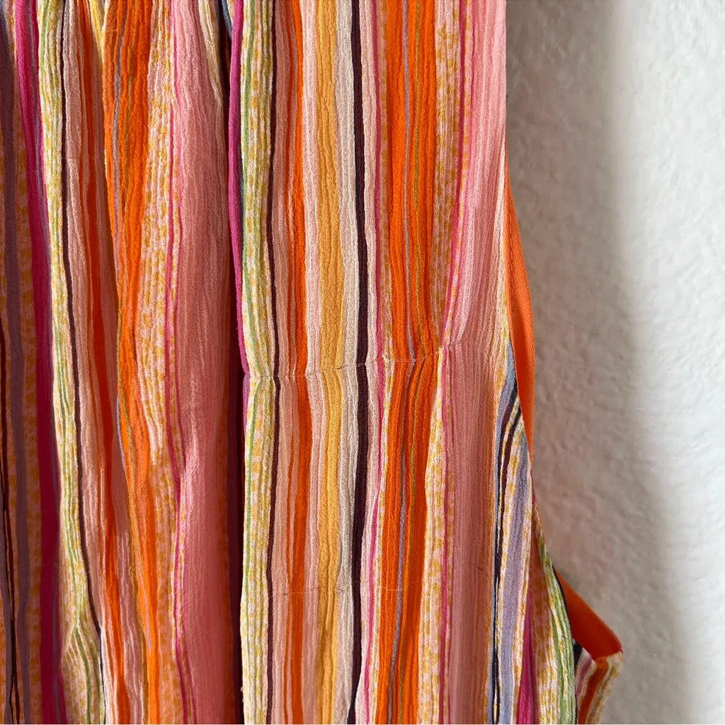 Ramy Brook Tobie Striped Smocked Waist Sleeveless Orange Silk Mini Dress - Image 8