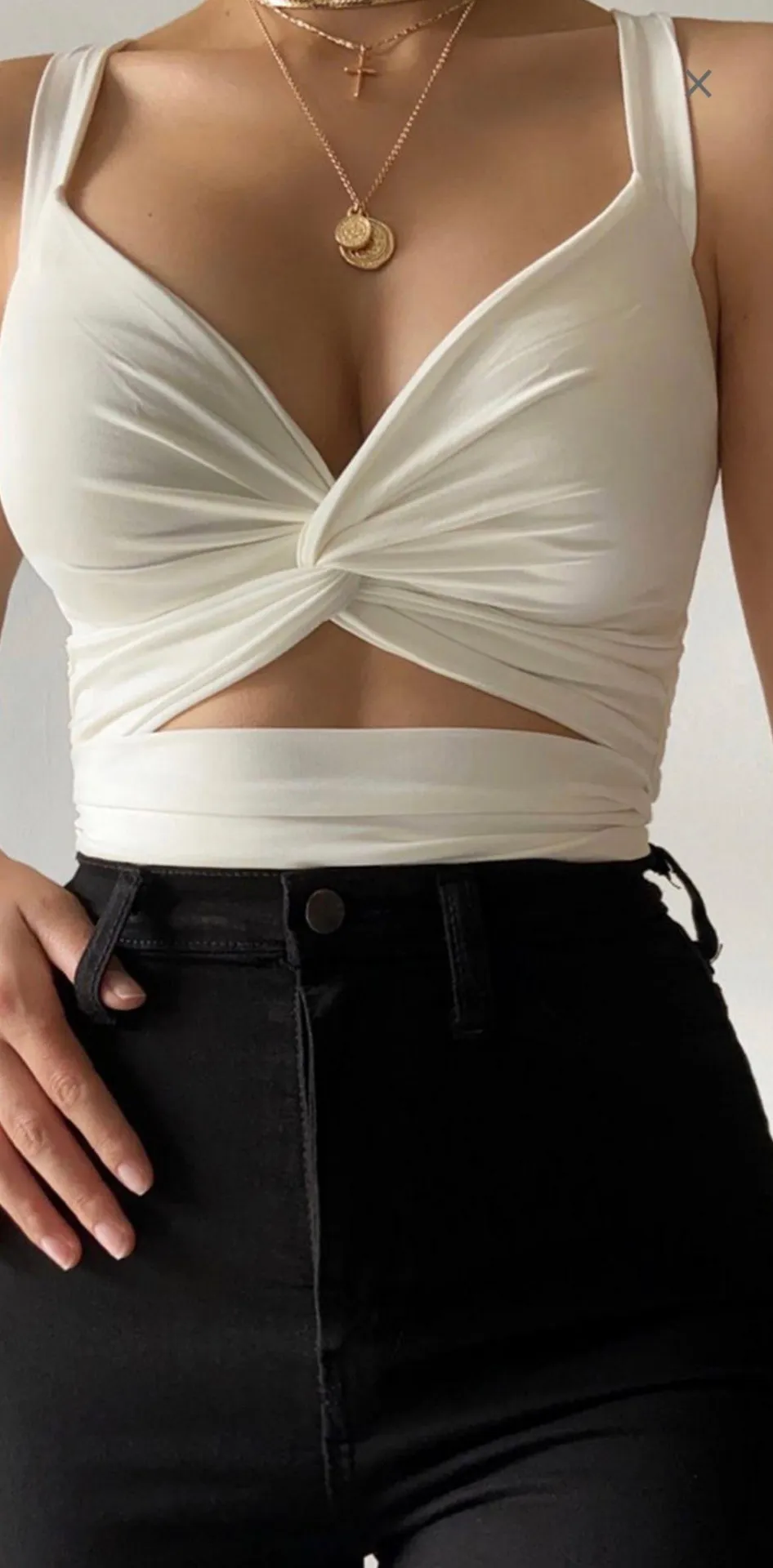 White Cross Cross Wrap Cropped Tank Size L - Image 2