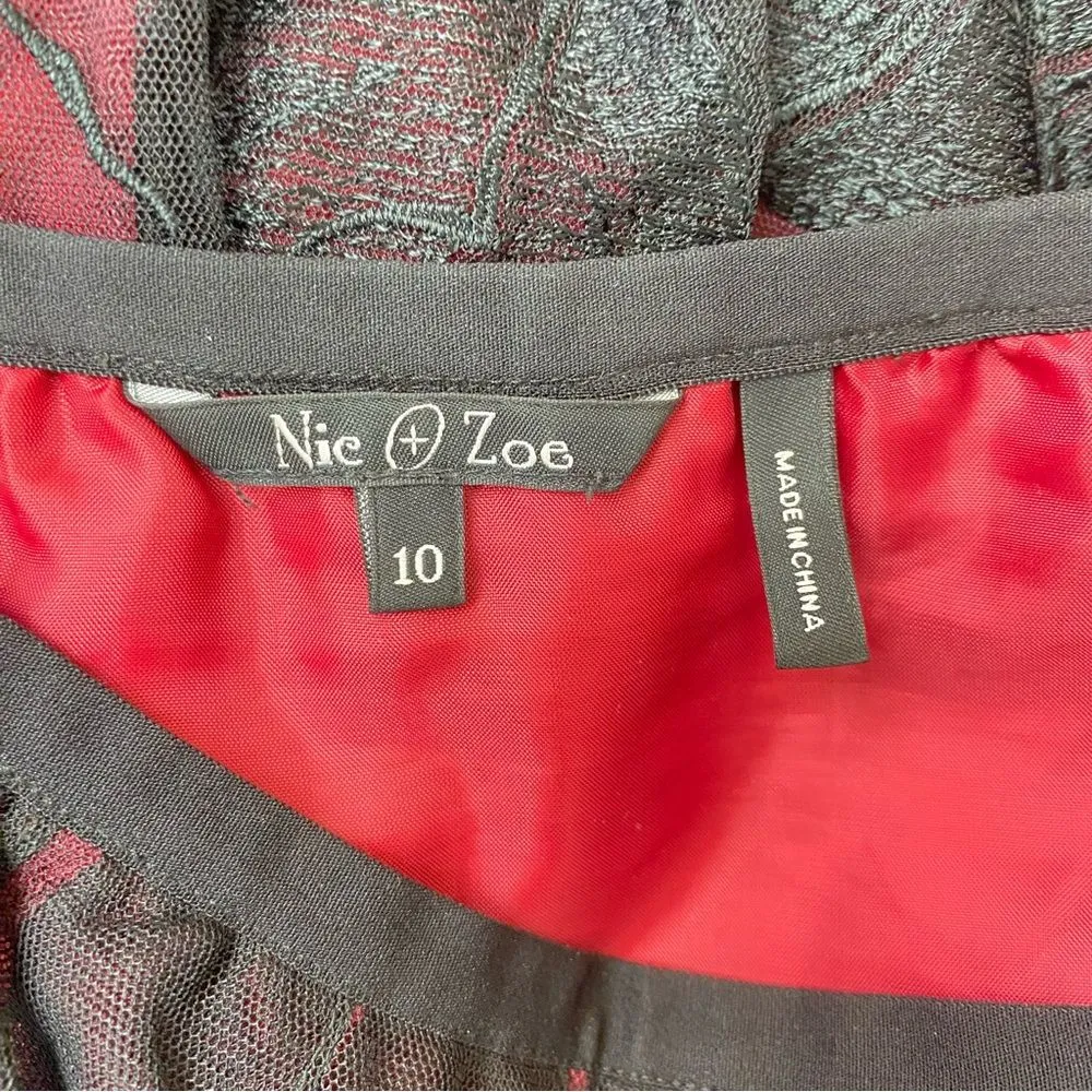 Nic + Zoe Black & Red Tulle Floral Embroidered A Line Midi Skirt 10 - Image 3