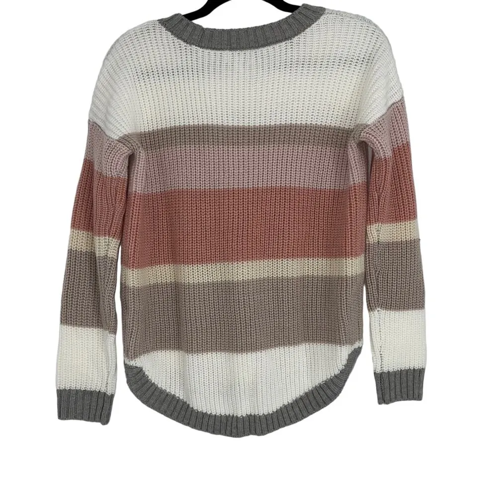SO Multicolor White Pink Brown Striped Sweater Small - Image 2