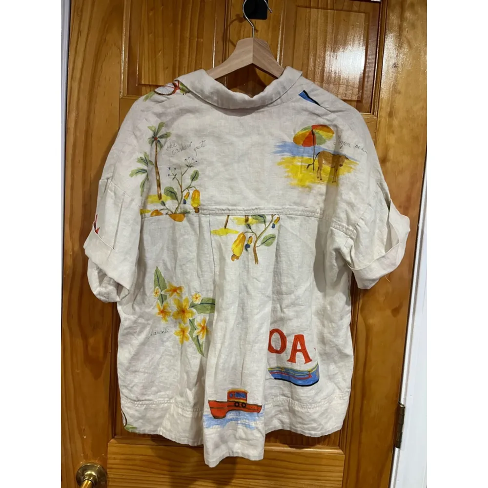 Rhode Ganima Coastal Top Munthe Linen Short Sleeve Novelty Shirt Size Small - Image 6