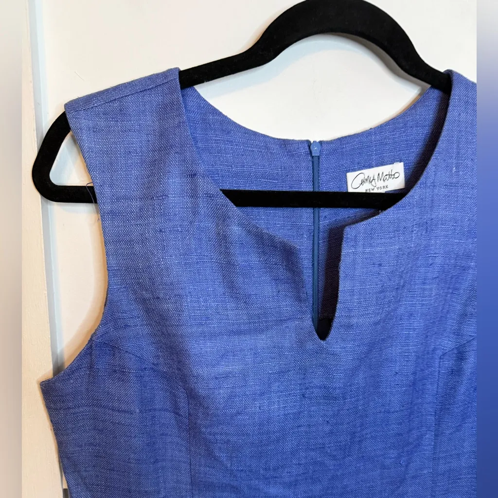 Amy Matt Royal Blue Silk Split Neck Shift Dress - Image 5