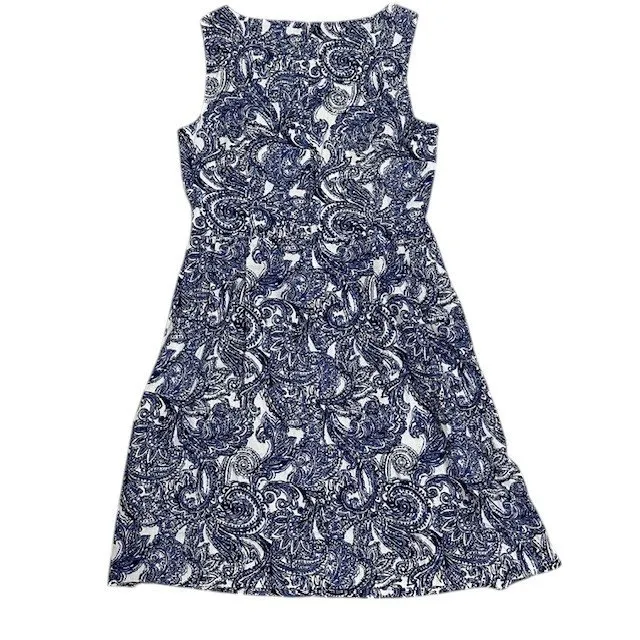 NWT Anne Klein Paisley Print Dress‎ Sleeveless Linen Blend White Blue Size 10 - Image 3