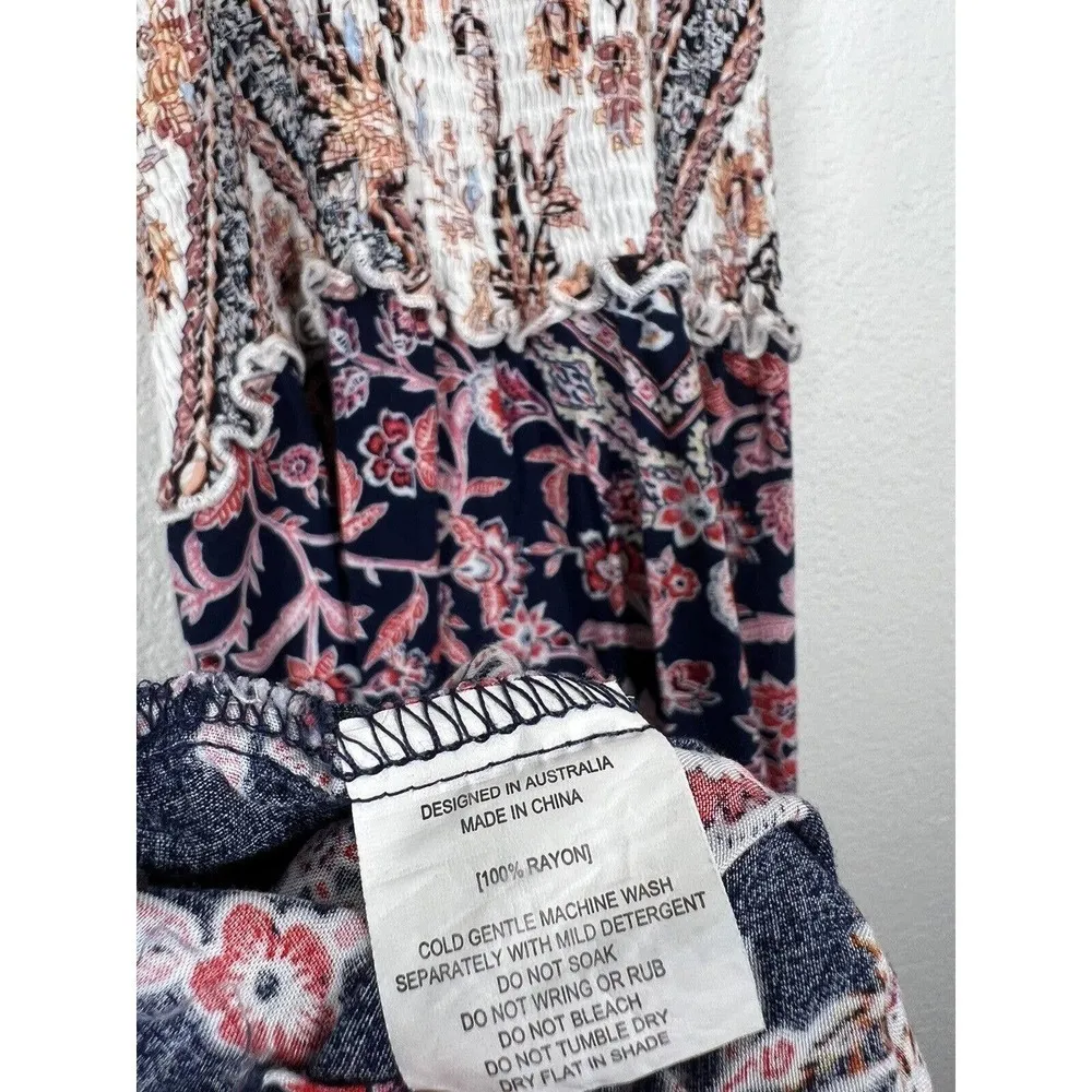 Abel The Label Maxi Dress Size Small S Smocked Tie Straps Tiered Mixed Floral - Image 3