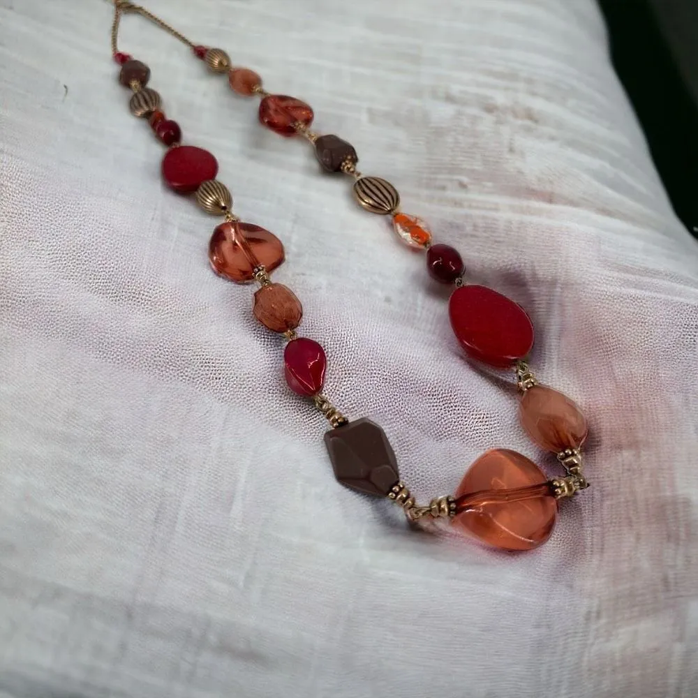 Chico’s faux stone acrylic long beaded‎ dark reds browns necklace gold tone - Image 7