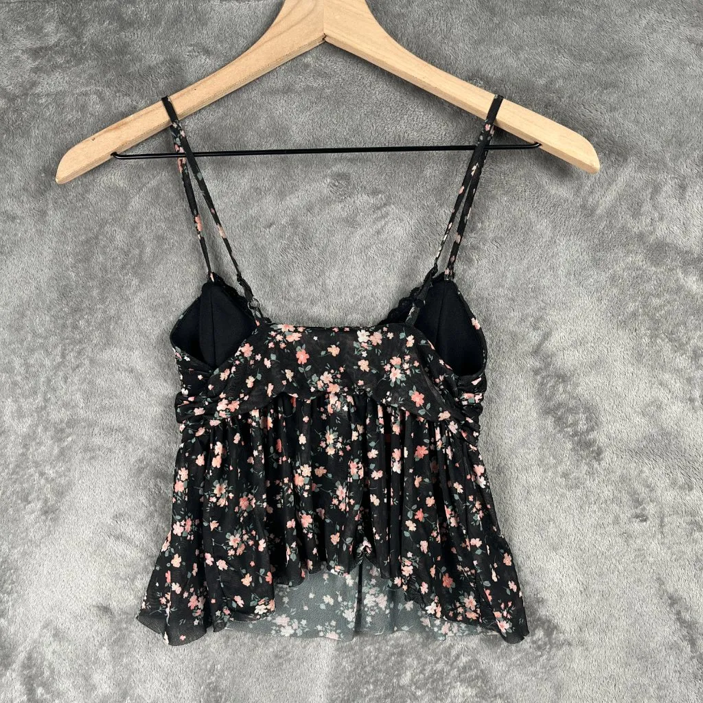 RSQ Babydoll Top Women’s XS Black Floral Sheer Spaghetti Strap Y2K Fairy Grunge - Image 4