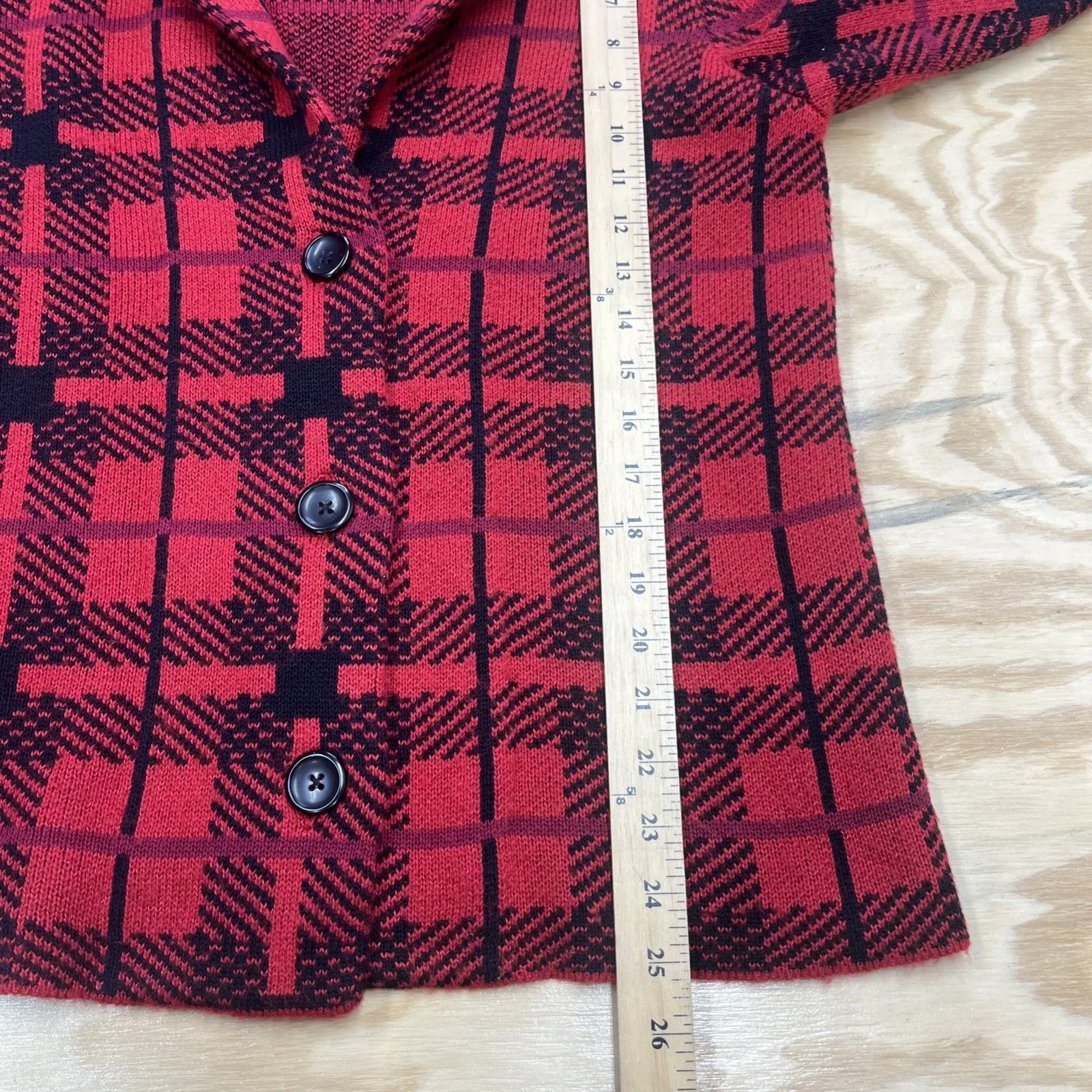 CHRISTOPHER & BANKS Knit Sweater Blazer Red Black Plaid Sz Medium Career Mature - Image 10