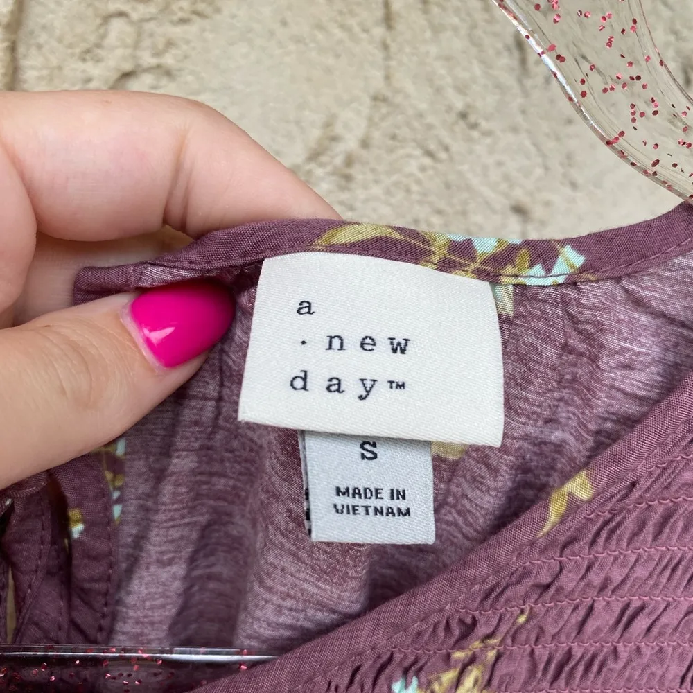 A new day size small purple long sleeve pheasant babydoll dress floral target - Image 3